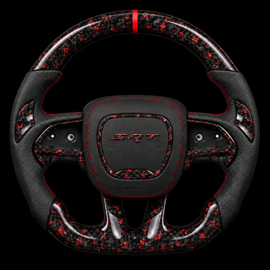 2015-2023 Dodge SRT Forged Carbon Fiber Steering Wheel + Red Flakes