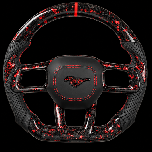 2024+ Mustang s650 Forged Carbon Fiber Steering Wheel + Red Flakes