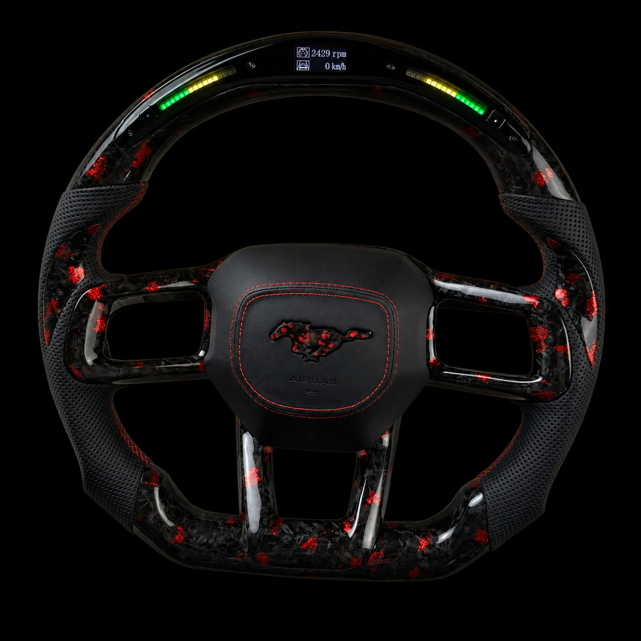 Mustang s650 LED Forged Carbon Fiber Steering Wheel + Red Flakes