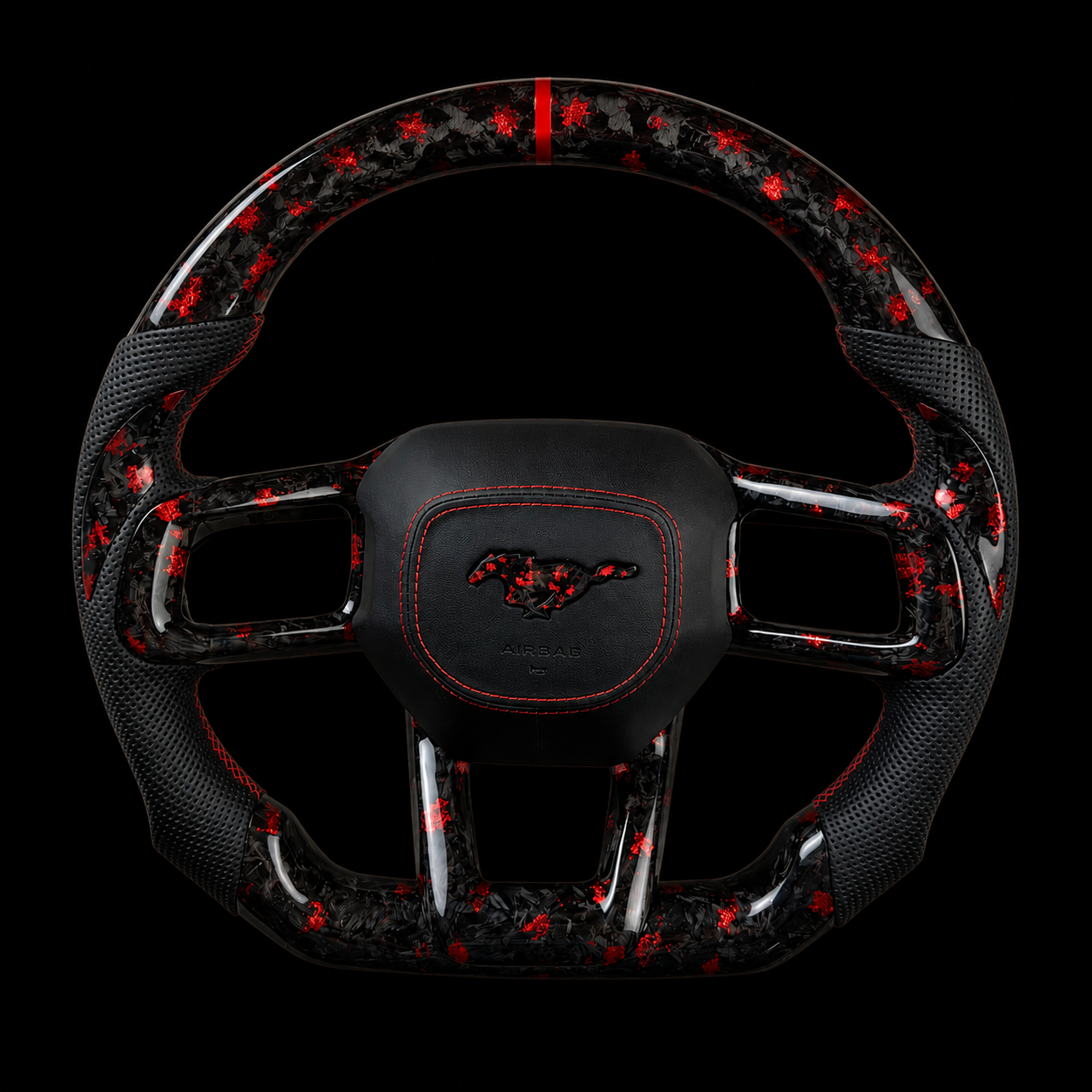 Mustang s650 LED Forged Carbon Fiber Steering Wheel + Red Flakes
