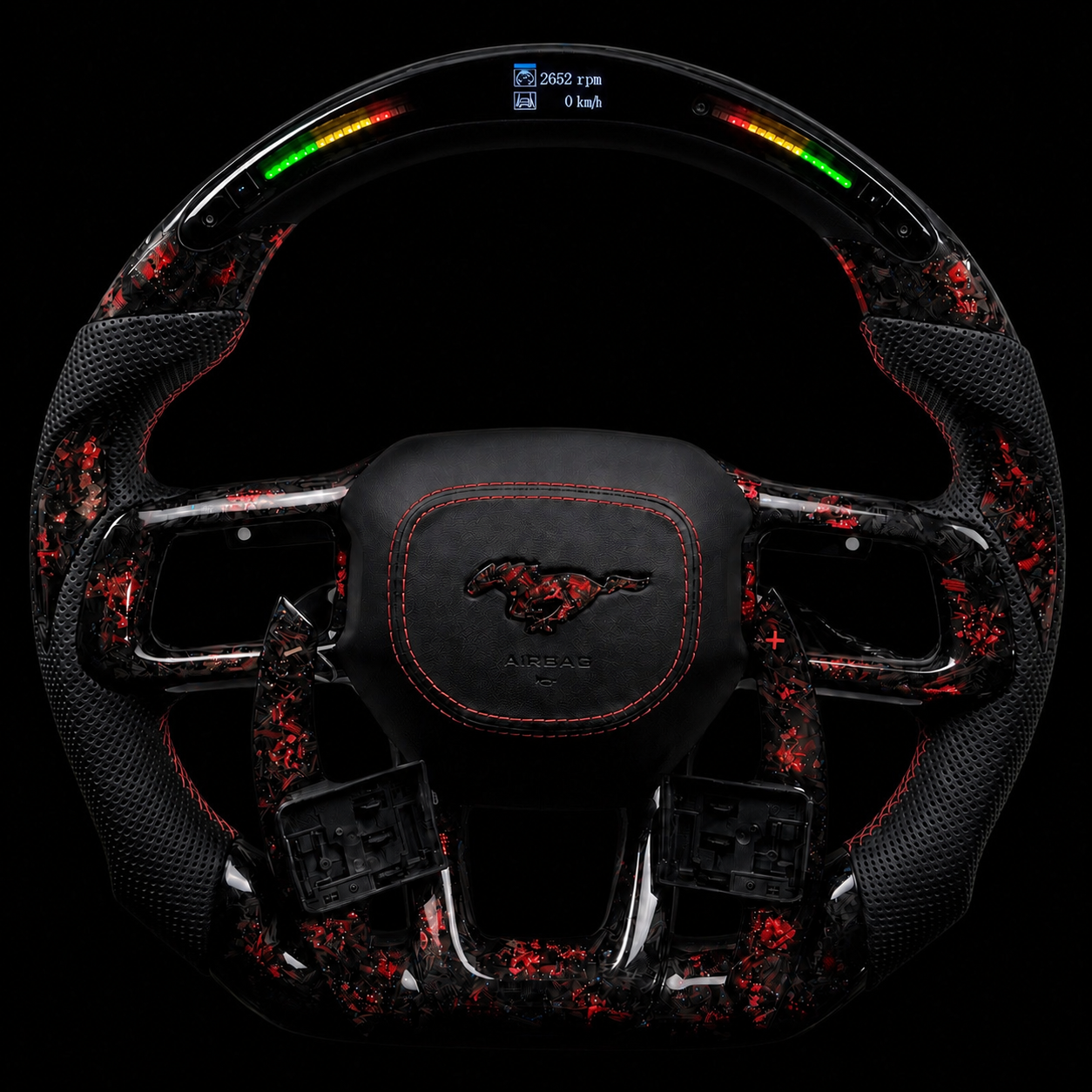 Mustang s650 LED Forged Carbon Fiber Steering Wheel + Red Flakes