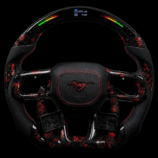 Mustang s650 LED Forged Carbon Fiber Steering Wheel + Red Flakes