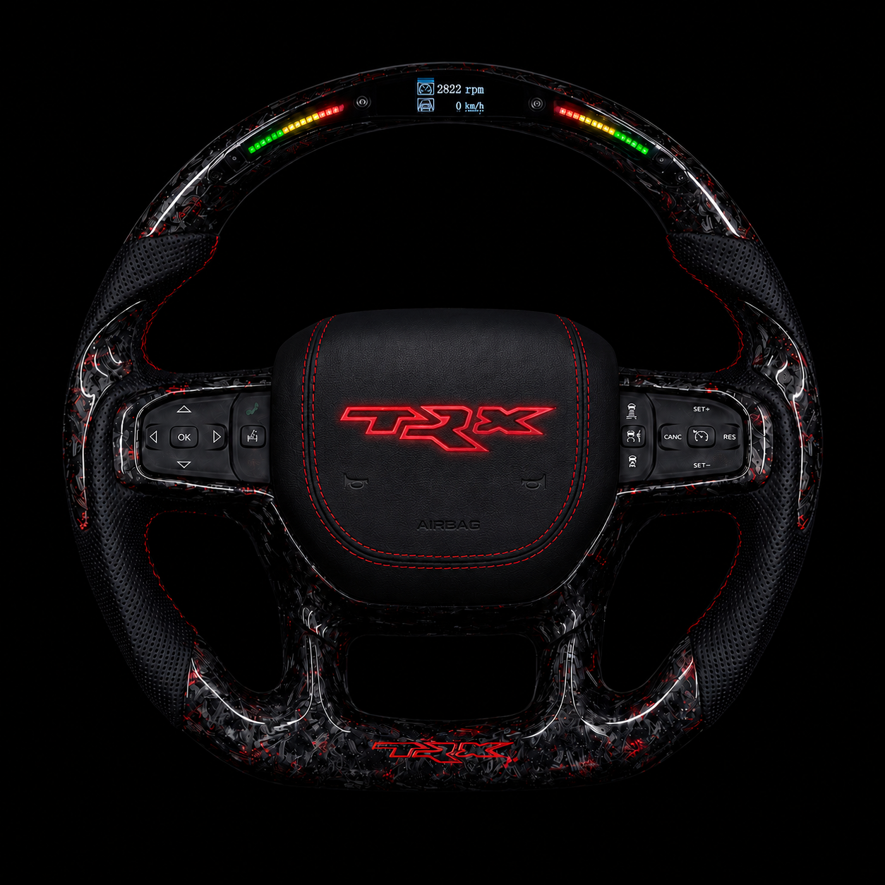 Ram TRX Red Forged Carbon Fiber Steering Wheel + LED Display + RGB Airbag