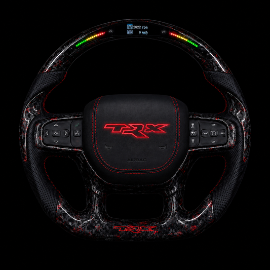 Ram TRX Red Forged Carbon Fiber Steering Wheel + LED Display + RGB Airbag