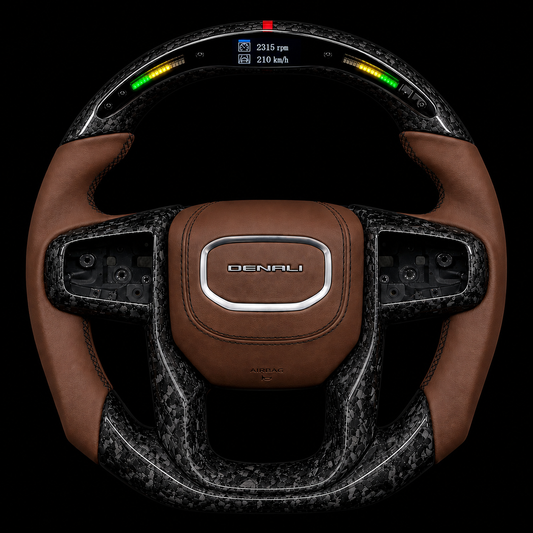 GMC Denali Forged Carbon Fiber Steering Wheel + Brown Leather